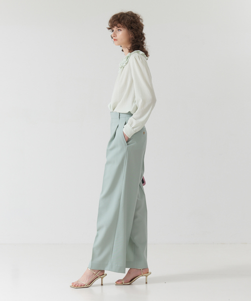 DESIGNWORKS（デザインワークス）の「強撚ウールギャバワイドパンツ（その他パンツ・レディース・ブラック/グリーン・38/36）」の5枚目の写真