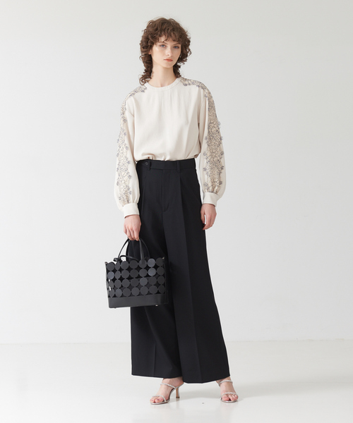 DESIGNWORKS（デザインワークス）の「強撚ウールギャバワイドパンツ（その他パンツ・レディース・ブラック/グリーン・38/36）」の8枚目の写真