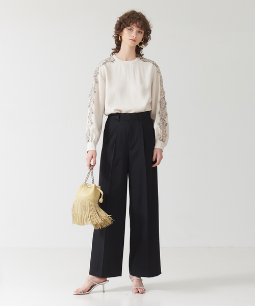 DESIGNWORKS（デザインワークス）の「強撚ウールギャバワイドパンツ（その他パンツ・レディース・ブラック/グリーン・38/36）」の9枚目の写真