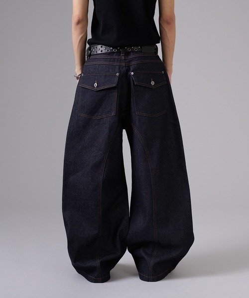 デニム・ジーパン IONSEOUL Rodin Reverse Bermuda Denim JE993 WASHED DENIM HOLLOWED OUT PANTS|JOHN LAWRENCE SULLIVAN
