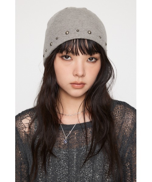 LAGUA GEM（ラグアジェム）の「STUDS POINT ビーニー（ニットキャップ/ビーニー・レディース・グレー/ブラック・FREE）」の9枚目の写真