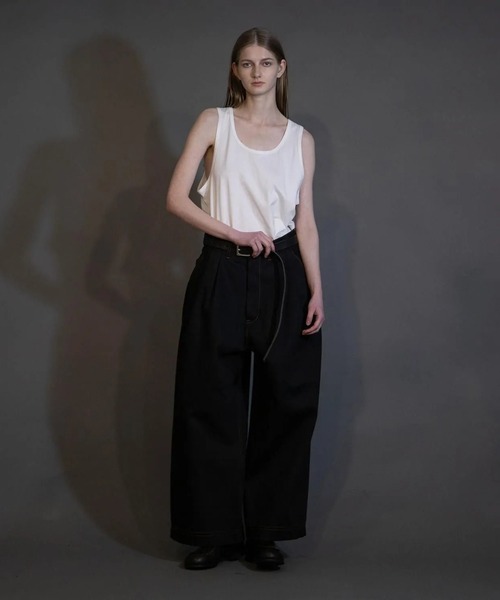 my beautiful landlet】12oz DENIM TUCK WIDE PANTS（RIGID