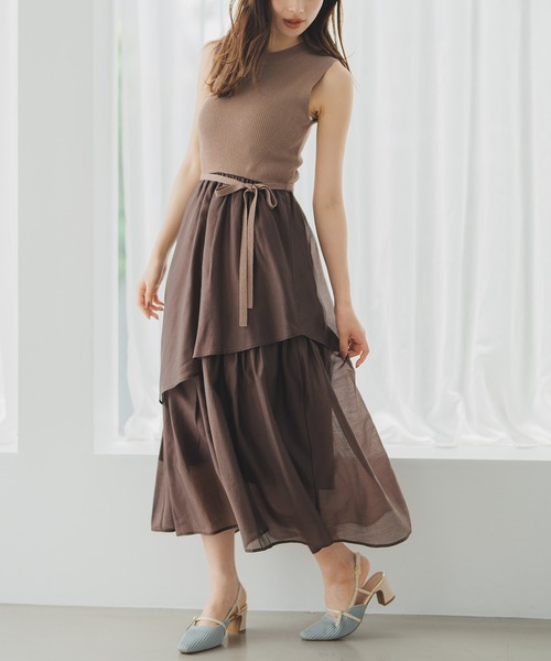 MISCH MASCH(ミッシュマッシュ)の「イレヘムティアードニットドッキングワンピース(ワンピース・レディース・ブラウン/グリーン・フリ-)」の1枚目の写真