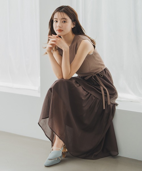 MISCH MASCH(ミッシュマッシュ)の「イレヘムティアードニットドッキングワンピース(ワンピース・レディース・ブラウン/グリーン・フリ-)」の3枚目の写真