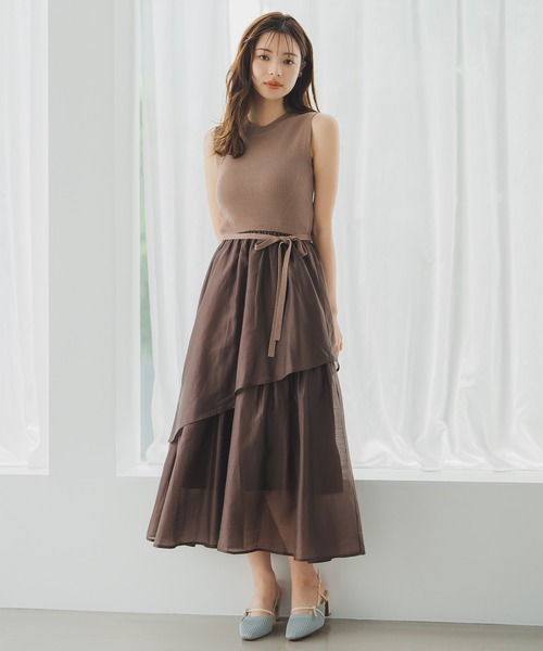 MISCH MASCH(ミッシュマッシュ)の「イレヘムティアードニットドッキングワンピース(ワンピース・レディース・ブラウン/グリーン・フリ-)」の5枚目の写真