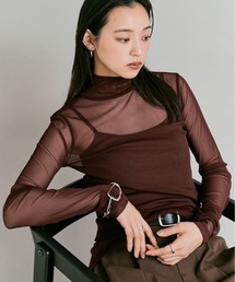 W:Huku | ストレッチ メッシュ ハイネック トップス / Sheer Stretch Mesh Mock Neck Top(Tシャツ/カットソー)