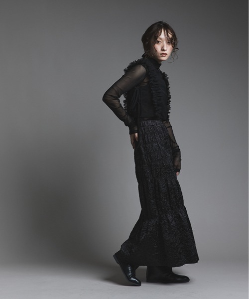 W:Huku（フーク）の「ストレッチ メッシュ ハイネック トップス / Sheer Stretch Mesh Mock Neck Top（Tシャツ/カットソー・レディース・ブラウン/ブルー系/チャコール/クリーム/ブラック・FREE）」の18枚目の写真