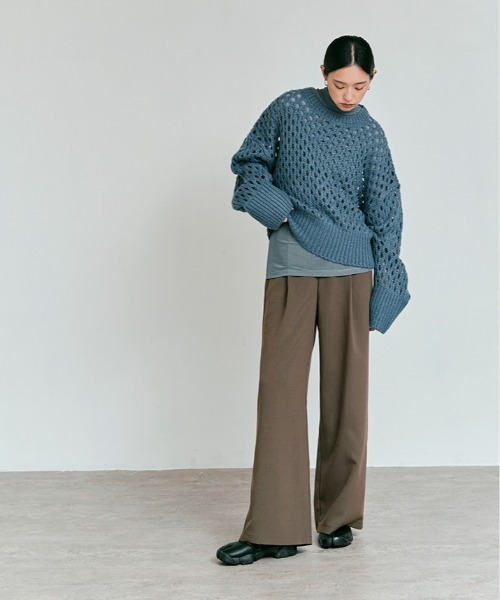 W:Huku（フーク）の「ストレッチ メッシュ ハイネック トップス / Sheer Stretch Mesh Mock Neck Top（Tシャツ/カットソー・レディース・ブラウン/ブルー系/チャコール/クリーム/ブラック・FREE）」の20枚目の写真