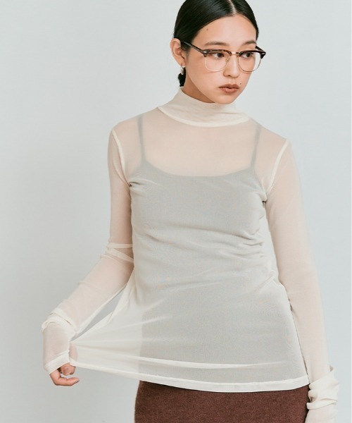 W:Huku（フーク）の「【新色追加】ストレッチ メッシュ ハイネック シアー トップス / Sheer Stretch Mesh Mock Neck Top（Tシャツ/カットソー・レディース・ブラウン/ブルー系/チャコール/クリーム/ブラック/イエロー/バーガンディー・FREE）」の17枚目の写真