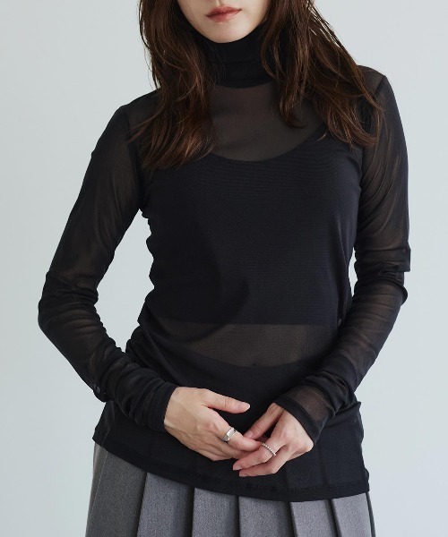 W:Huku（フーク）の「【新色追加】ストレッチ メッシュ ハイネック シアー トップス / Sheer Stretch Mesh Mock Neck Top（Tシャツ/カットソー・レディース・ブラウン/ブルー系/チャコール/クリーム/ブラック/イエロー/バーガンディー・FREE）」の21枚目の写真