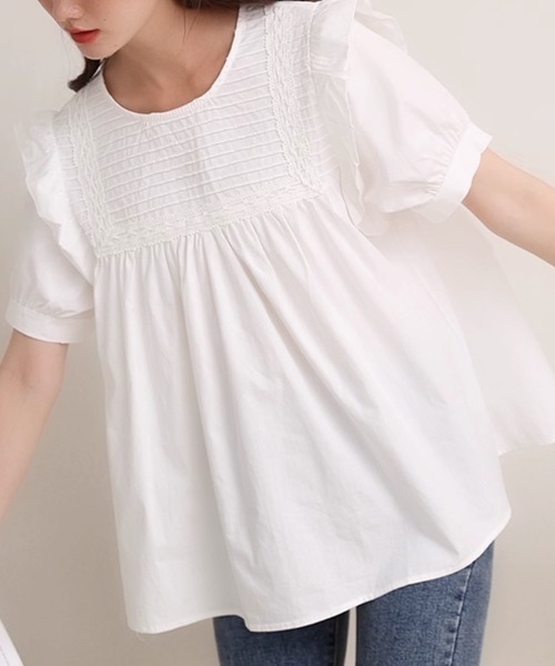 Beststore(ベストストア)の「フリル 半袖シャツブラウス(シャツ/ブラウス・レディース・ホワイト/グリーン/ブラック・FREE)」の11枚目の写真