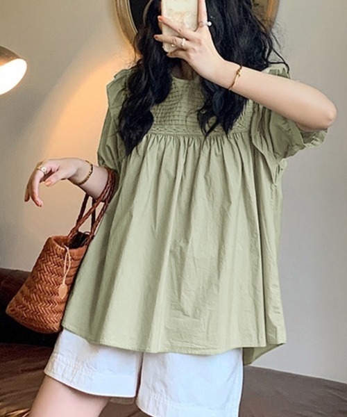 Beststore(ベストストア)の「フリル 半袖シャツブラウス(シャツ/ブラウス・レディース・ホワイト/グリーン/ブラック・FREE)」の19枚目の写真