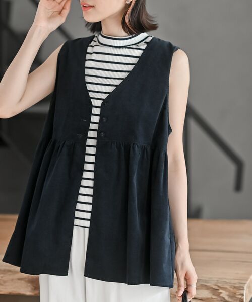 rps（アールピーエス）の「コーデュロイペプラムベスト（ベスト・レディース・モカ/チャコールグレー/ダークネイビー・フリー）」の3枚目の写真