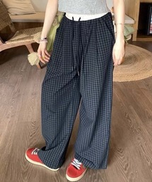 MAISON DE THERESE | ウエスト紐チェック柄ワイドパンツ(その他パンツ)
