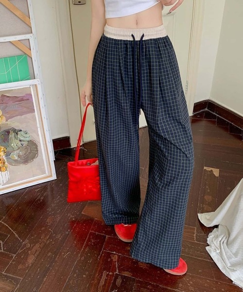 MAISON DE THERESE(メゾン ド テレーズ)の「ウエスト紐チェック柄ワイドパンツ(その他パンツ・レディース・ネイビー・M)」の3枚目の写真