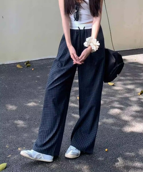 MAISON DE THERESE(メゾン ド テレーズ)の「ウエスト紐チェック柄ワイドパンツ(その他パンツ・レディース・ネイビー・M)」の6枚目の写真