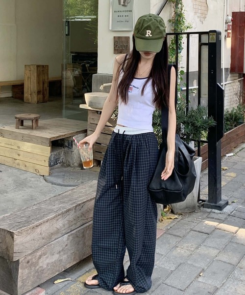 MAISON DE THERESE(メゾン ド テレーズ)の「ウエスト紐チェック柄ワイドパンツ(その他パンツ・レディース・ネイビー・M)」の7枚目の写真