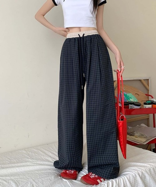 MAISON DE THERESE(メゾン ド テレーズ)の「ウエスト紐チェック柄ワイドパンツ(その他パンツ・レディース・ネイビー・M)」の8枚目の写真