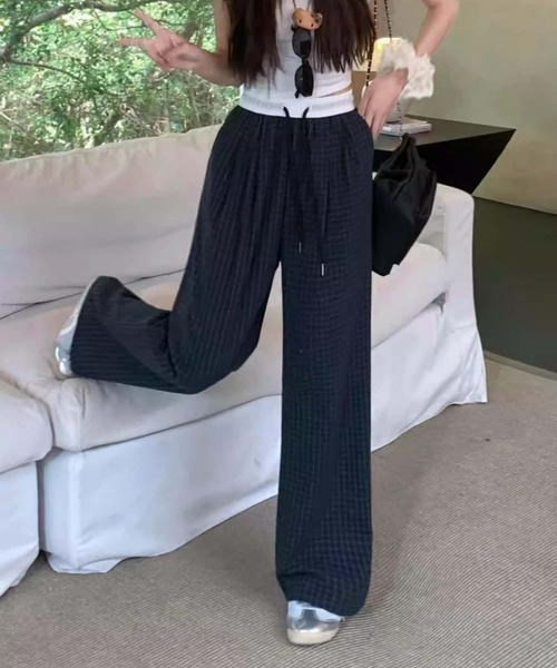 MAISON DE THERESE(メゾン ド テレーズ)の「ウエスト紐チェック柄ワイドパンツ(その他パンツ・レディース・ネイビー・M)」の9枚目の写真