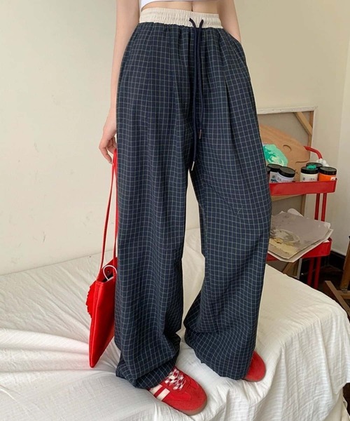 MAISON DE THERESE(メゾン ド テレーズ)の「ウエスト紐チェック柄ワイドパンツ(その他パンツ・レディース・ネイビー・M)」の10枚目の写真