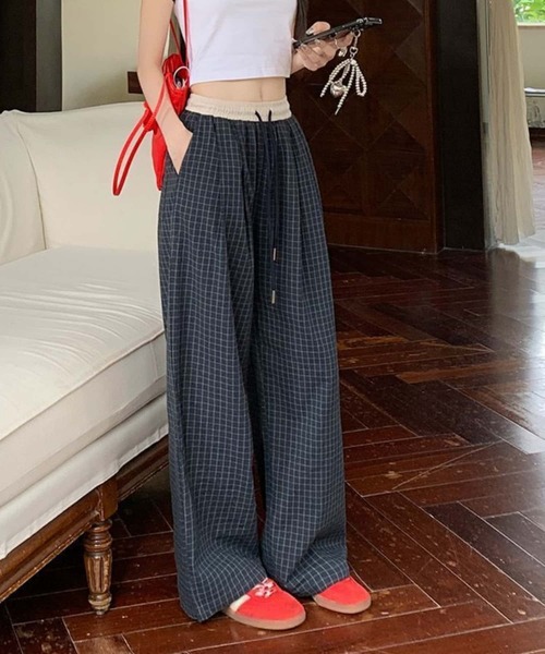 MAISON DE THERESE(メゾン ド テレーズ)の「ウエスト紐チェック柄ワイドパンツ(その他パンツ・レディース・ネイビー・M)」の11枚目の写真