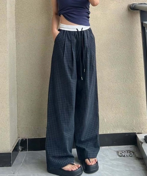 MAISON DE THERESE(メゾン ド テレーズ)の「ウエスト紐チェック柄ワイドパンツ(その他パンツ・レディース・ネイビー・M)」の13枚目の写真