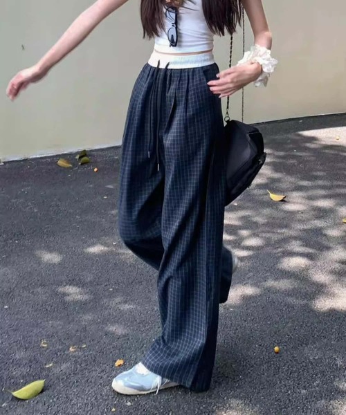 MAISON DE THERESE(メゾン ド テレーズ)の「ウエスト紐チェック柄ワイドパンツ(その他パンツ・レディース・ネイビー・M)」の14枚目の写真