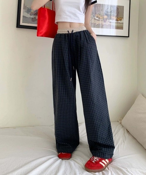 MAISON DE THERESE(メゾン ド テレーズ)の「ウエスト紐チェック柄ワイドパンツ(その他パンツ・レディース・ネイビー・M)」の15枚目の写真