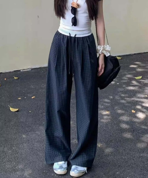 MAISON DE THERESE(メゾン ド テレーズ)の「ウエスト紐チェック柄ワイドパンツ(その他パンツ・レディース・ネイビー・M)」の16枚目の写真