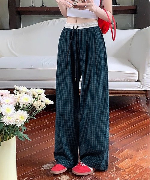 MAISON DE THERESE(メゾン ド テレーズ)の「ウエスト紐チェック柄ワイドパンツ(その他パンツ・レディース・ネイビー・M/L)」の3枚目の写真