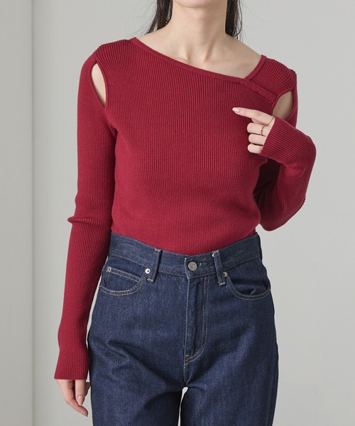Cieluna（シエルナ）の「【Cieluna】アシンメトリーネックカットオフリブニットトップス（ニット/セーター・レディース・ネイビー/ベージュ/チャコールグレー/オフホワイト/ボルドー/ブラウン/ブラック・L/M）」の7枚目の写真