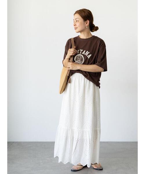 Lugnoncure（ルノンキュール）の「【接触冷感】カレッジ風プリントBIGTシャツ（Tシャツ/カットソー・レディース・ブラウン/オフホワイト/ブラック・F）」の10枚目の写真