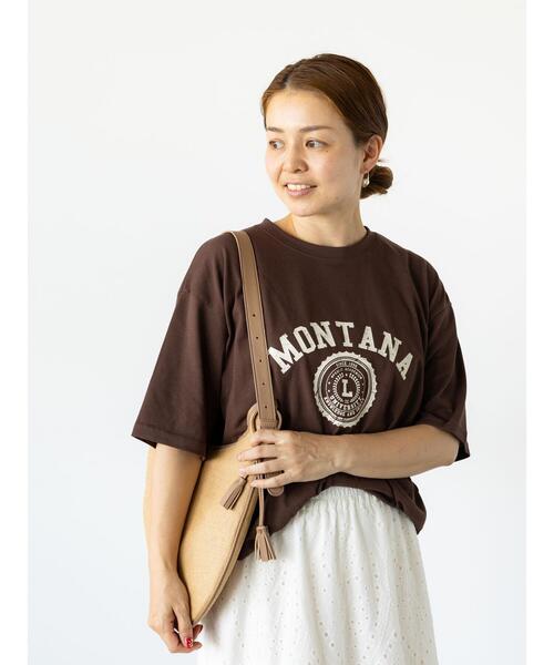 Lugnoncure（ルノンキュール）の「【接触冷感】カレッジ風プリントBIGTシャツ（Tシャツ/カットソー・レディース・ブラウン/オフホワイト/ブラック・F）」の9枚目の写真