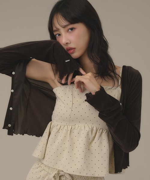 apres jour mignon(アプレジュールミニョン)の「シアーベロアプレート付きカーディガン(カーディガン/ボレロ・レディース・ブラック/アイボリー/ブラウン系その他/ネイビー・フリー/X-LARGE)」の3枚目の写真