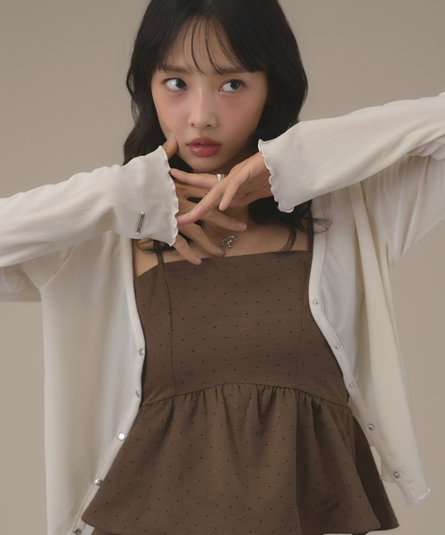 apres jour mignon(アプレジュールミニョン)の「シアーベロアプレート付きカーディガン(カーディガン/ボレロ・レディース・ブラック/アイボリー/ブラウン系その他/ネイビー・フリー/X-LARGE)」の2枚目の写真