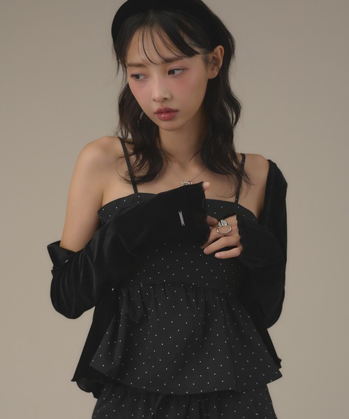 apres jour mignon(アプレジュールミニョン)の「シアーベロアプレート付きカーディガン(カーディガン/ボレロ・レディース・ブラック/アイボリー/ブラウン系その他/ネイビー・フリー/X-LARGE)」の1枚目の写真