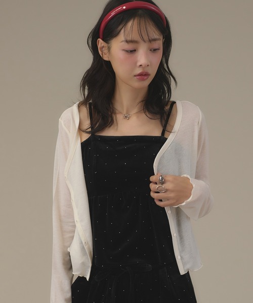 apres jour mignon(アプレジュールミニョン)の「シアーベロアプレート付きカーディガン(カーディガン/ボレロ・レディース・ブラック/アイボリー/ブラウン系その他/ネイビー・フリー/X-LARGE)」の6枚目の写真