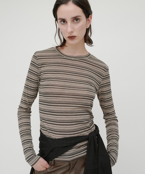 kiehtova(キエトヴァ)の「【kiehtova】SHEER BORDER TOPS/シアー ボーダー トップス KTWR41 ※(Tシャツ/カットソー・レディース・ブラック/ブラウン・FREE)」の2枚目の写真