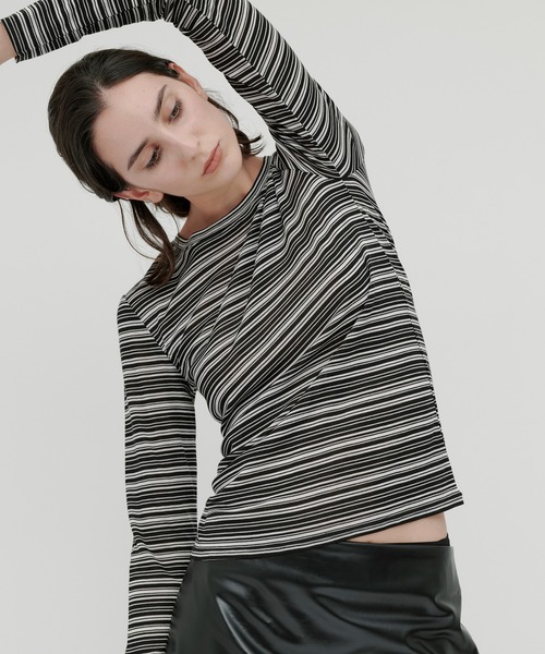 kiehtova(キエトヴァ)の「【kiehtova】SHEER BORDER TOPS/シアー ボーダー トップス KTWR41 ※(Tシャツ/カットソー・レディース・ブラック/ブラウン・FREE)」の11枚目の写真