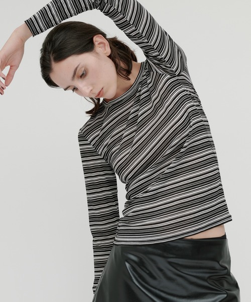kiehtova(キエトヴァ)の「【kiehtova】SHEER BORDER TOPS/シアー ボーダー トップス KTWR41 ※(Tシャツ/カットソー・レディース・ブラック/ブラウン・FREE)」の12枚目の写真