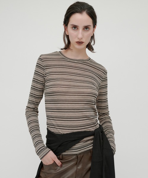 kiehtova(キエトヴァ)の「【kiehtova】SHEER BORDER TOPS/シアー ボーダー トップス KTWR41 ※(Tシャツ/カットソー・レディース・ブラック/ブラウン・FREE)」の14枚目の写真