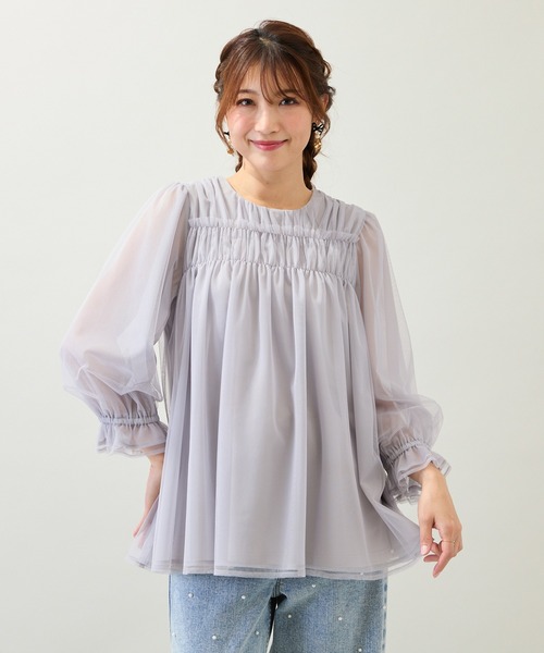 Rose Tiara(ローズティアラ)の「【手洗いOK】チュール重ねカットソー(Tシャツ/カットソー・レディース・ブラック/グレー・42/46/38)」の7枚目の写真