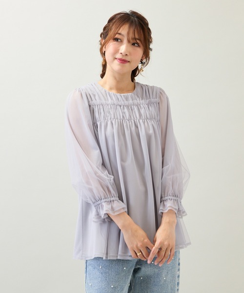 Rose Tiara(ローズティアラ)の「【手洗いOK】チュール重ねカットソー(Tシャツ/カットソー・レディース・ブラック/グレー・42/46/38)」の8枚目の写真