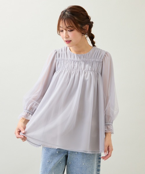 Rose Tiara(ローズティアラ)の「【手洗いOK】チュール重ねカットソー(Tシャツ/カットソー・レディース・ブラック/グレー・42/46/38)」の9枚目の写真