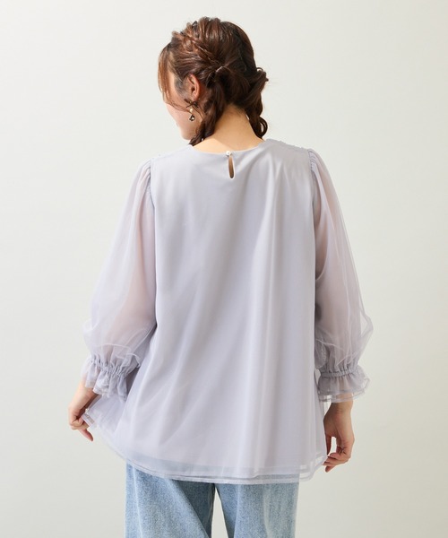 Rose Tiara(ローズティアラ)の「【手洗いOK】チュール重ねカットソー(Tシャツ/カットソー・レディース・ブラック/グレー・42/46/38)」の11枚目の写真