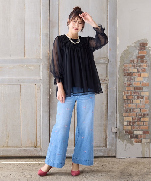 Rose Tiara(ローズティアラ)の「【手洗いOK】チュール重ねカットソー(Tシャツ/カットソー・レディース・ブラック/グレー・42/46/38)」の15枚目の写真