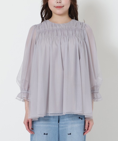 Rose Tiara(ローズティアラ)の「【手洗いOK】チュール重ねカットソー(Tシャツ/カットソー・レディース・ブラック/グレー・42/46/38)」の16枚目の写真