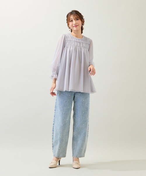 Rose Tiara(ローズティアラ)の「【手洗いOK】チュール重ねカットソー(Tシャツ/カットソー・レディース・ブラック/グレー・42/46/38)」の12枚目の写真