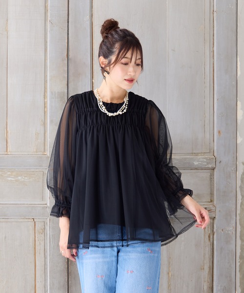 Rose Tiara(ローズティアラ)の「【手洗いOK】チュール重ねカットソー(Tシャツ/カットソー・レディース・ブラック/グレー・42/46/38)」の14枚目の写真