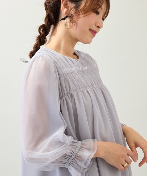 Rose Tiara(ローズティアラ)の「【手洗いOK】チュール重ねカットソー(Tシャツ/カットソー・レディース・ブラック/グレー・42/46/38)」の10枚目の写真